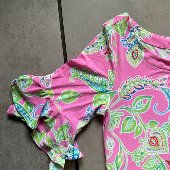Pappagallo Pink Paisley Dress Size Small Ruffle Sleeve Spring Summer Midi - Picture 6 of 8